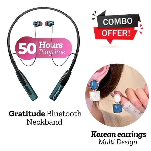 COMBO :- JESUMART GRATITUDE Bluetooth Neckband + Korean Earrings ( Multi Design )