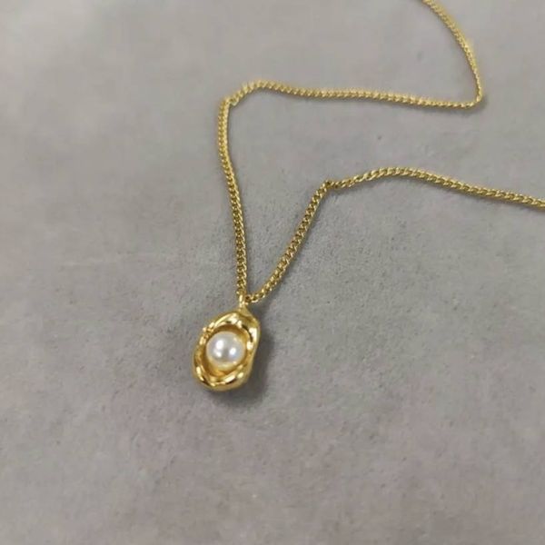 Gold Chain & White Pearl In Nest Necklace