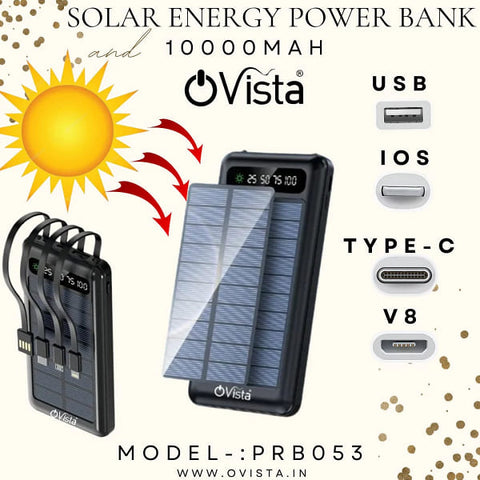 Ovista Portable Mobile Charger 10000mAh Power Bank with Digital Display and attachable 4 Wire (PRB053)