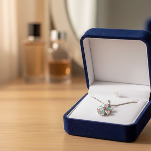 Pastel Floral Gemstone Pendant Necklace – Elegant Silver Chain Jewelry