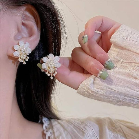 Pearl Blooming Flower Stud Earrings