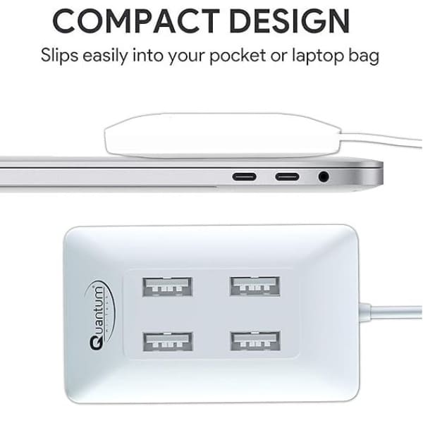 Combo :- Quantron QUH-220 USB 4-Port Hub + WOD 20W Fast Charger + Type C to C Usb Cable