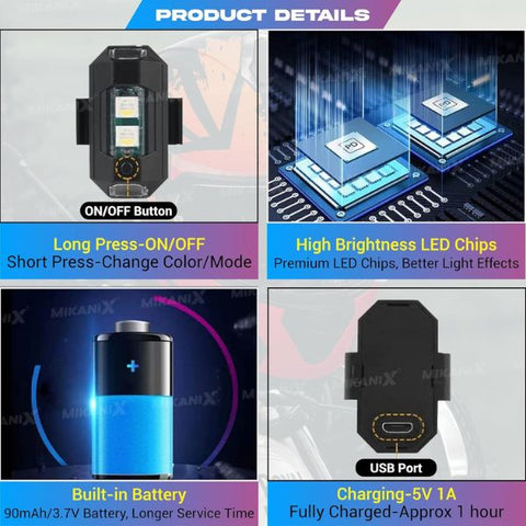 USB Rechargeable Mini LED Light Multi-Purpose (Helmet/Drone/Bike/Car)