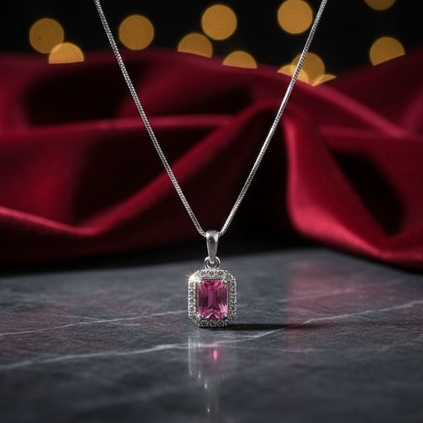 Radiant Pink Sapphire Pendant Necklace – Luxury Silver Chain Jewelry