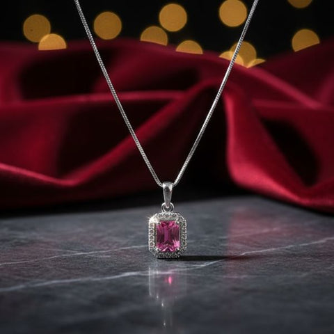 Radiant Pink Sapphire Pendant Necklace – Luxury Silver Chain Jewelry