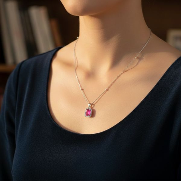 Radiant Pink Sapphire Pendant Necklace – Luxury Silver Chain Jewelry