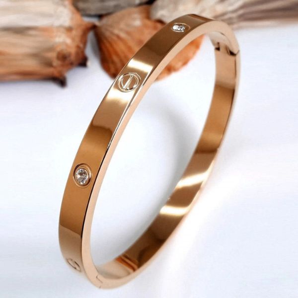 Rose Gold-Plated Stone-Studded Bangle-Style Bracelet