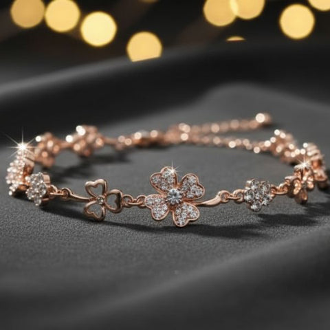 Rose Golden Floral Diamond Bracelet – Sparkling Designer Flower Jewelry