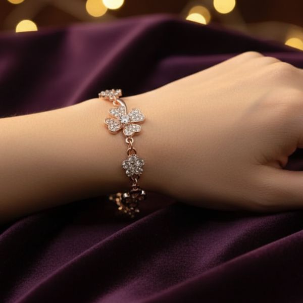 Elegance Rose Golden Floral Bracelet
