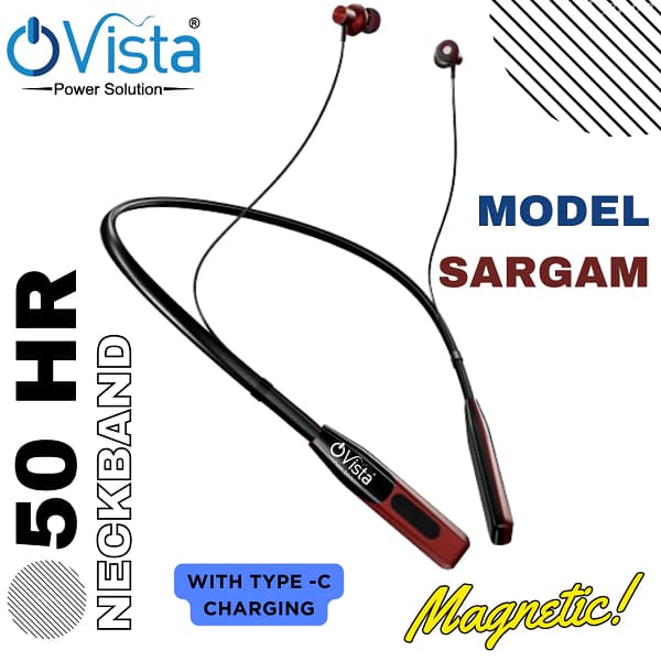 Ovista Sargam Bluetooth Neckband with 50 Hours Playtime, and ENC Noise Cancellation with Magnetic Earbuds, Voice Assistant