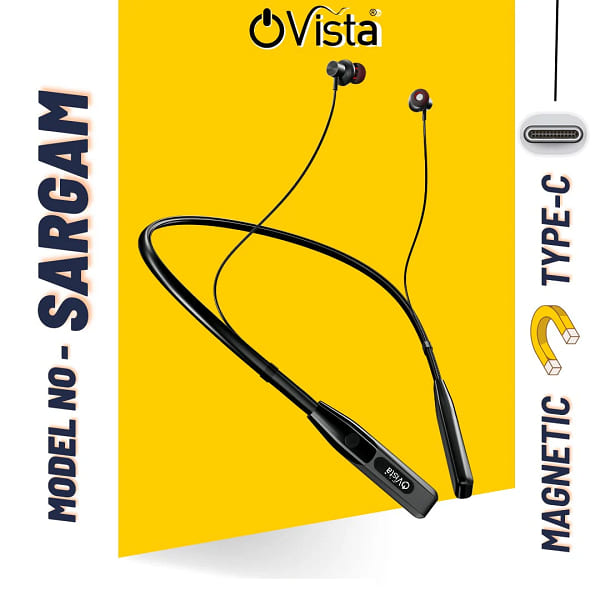 Ovista Sargam Bluetooth Neckband with 50 Hours Playtime, and ENC Noise Cancellation with Magnetic Earbuds, Voice Assistant