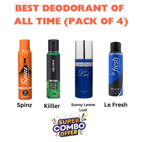 Best Deodorant Combo : Spinz + killer + Sunny + Lefresh (PACK OF 4)