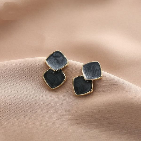 Navy And Light Blue Square Enamel Earrings