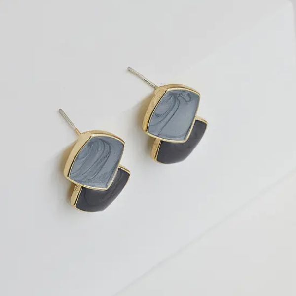 Navy And Light Blue Square Enamel Earrings