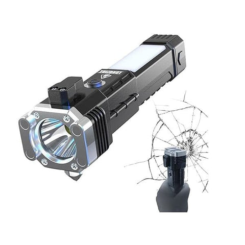 Rechargeable Flashlight Torch With Hammer, Cutter, Power Bank