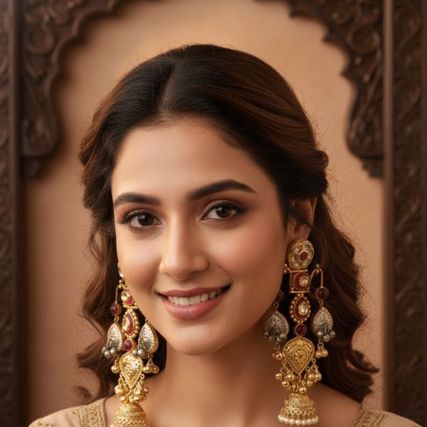 Traditional Kundan Jhumka Earrings – Antique Gold Plated Ethnic