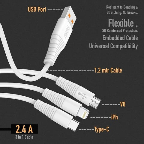 UBON WR147 Charger Cable 3 in 1 for Micro USB, iOS and Type-C