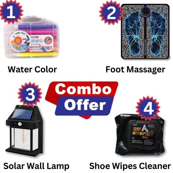 Combo :: Water Color+ Foot Massager + Solar Wall Lamp + Shoe Wipes Cleaner - My Store