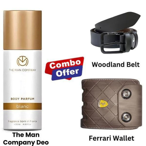 Combo : The Man Company Deodorant + Woodland Belt + Ferrari Wallet