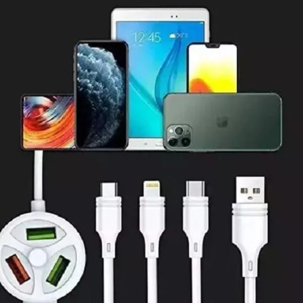 6 In 1 Charging USB Data Cable With 3 Plug & 3 USB Port