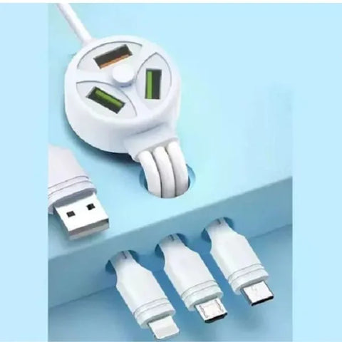 6 In 1 Charging USB Data Cable With 3 Plug & 3 USB Port