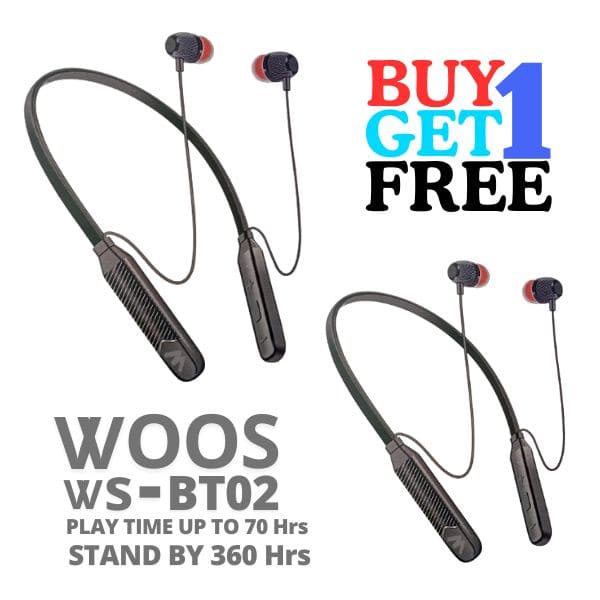 BUY1 GET1 :- WOOS WS-BT02 Wireless Neckband Free - Woos WS-BT02 Wireless Neckband