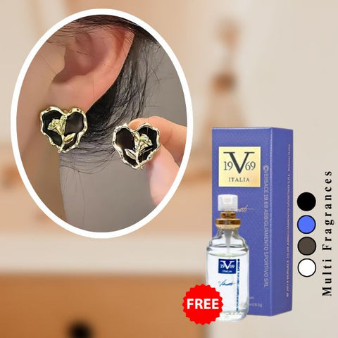 Golden Rose Black Heart Korean Earrings( Free 1 Versace )