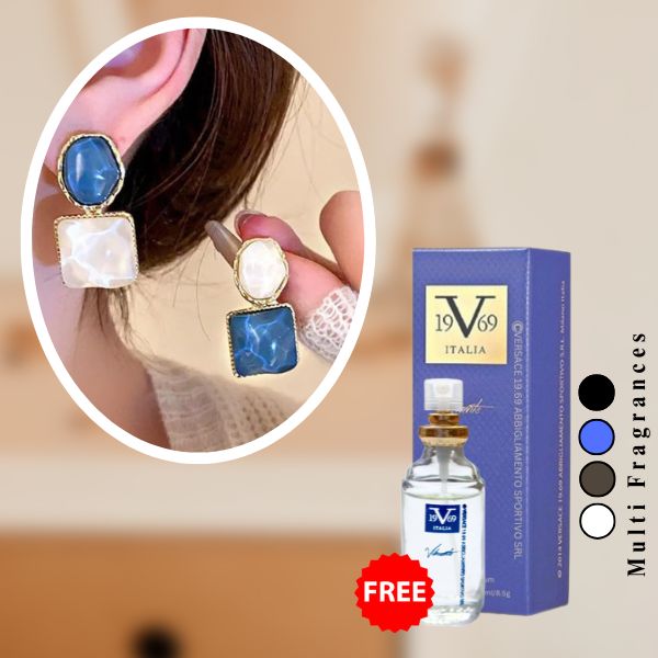 Blue & White Hanging Earrings for Effortless Elegance Alloy Rhinestone Studs( Free 1 Versace )