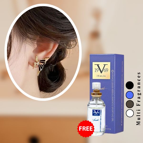 Korean Black Butterfly Pearl Earrings For Women & Girls( Free 1 Versace )