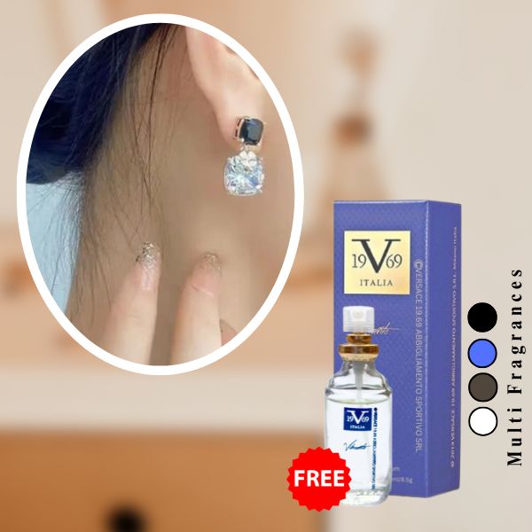 Gold plated korean black stone decore drope earrings for women and girls( Free 1 Versace )