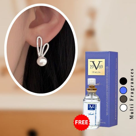 Rabbit ear pearls Earring Metal Chic Simple Stud Earrings( Free 1 Versace )