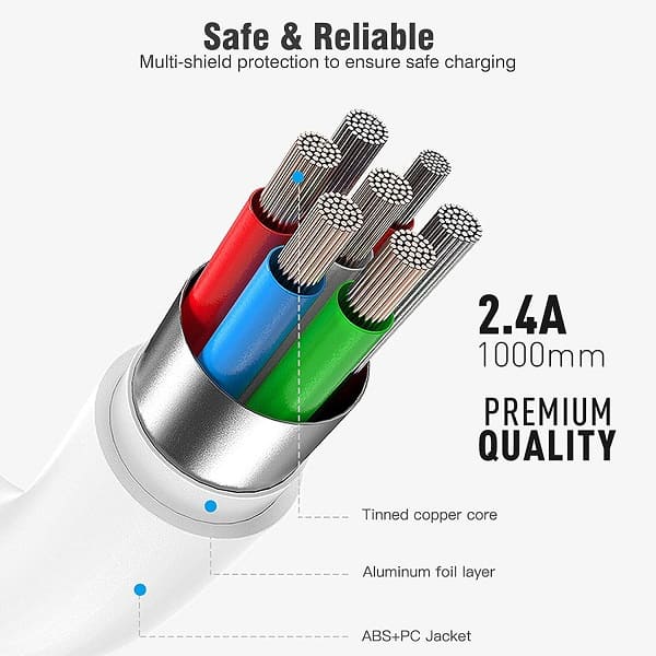 UBON WR-470 Lightning Cable 2.A Fast charging 1m Solid Cable data transfer Cable iPhone & Tablet for all Series(White)