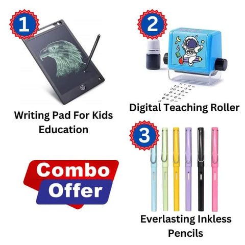 Combo :: Everlasting Inkless Pencils + Digital Teaching Roller + Writing Pad For Kids Education (Free : Craft drawing theme Coloring Book )