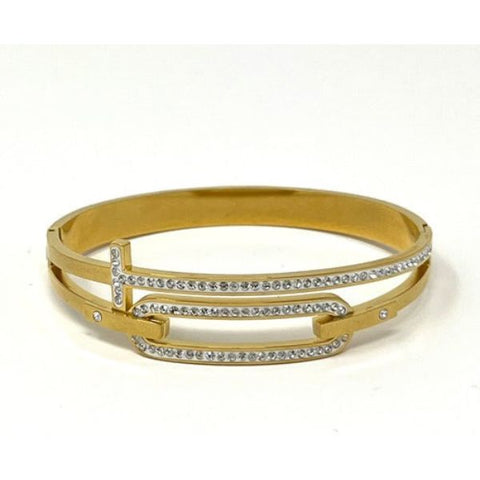 Stainless Steel Zircon Ornated Bangle Bracelet