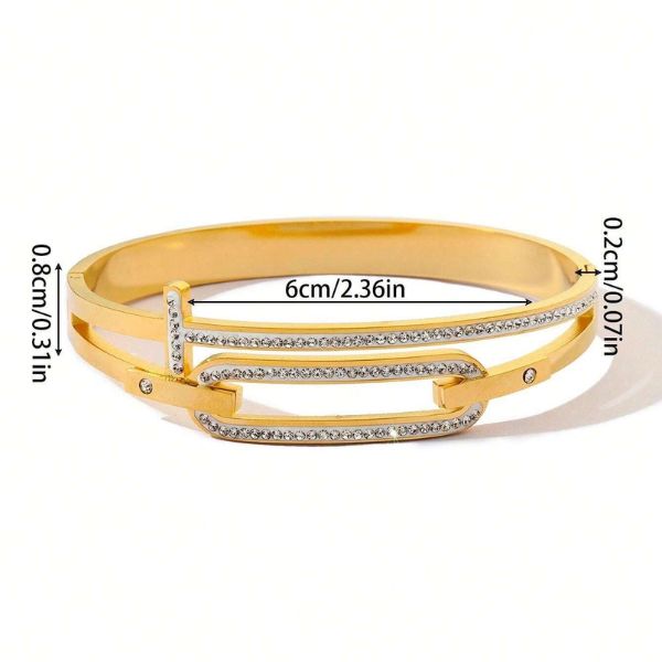 Stainless Steel Zircon Ornated Bangle Bracelet