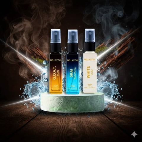 Bella vita Mini Perfume pack of 3 (8ml each) - WHITE OUD, GOAT Men, Skai Aquatic