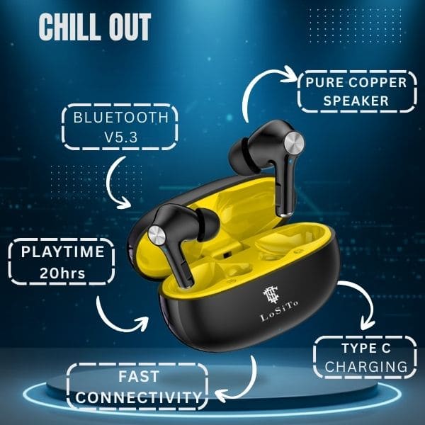 PACK OF 2 | LoSiTo Chillout Earbuds – 20 Hours Backup | Bluetooth 5.3 | C-Type Charging