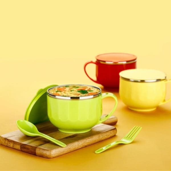 Maggi & Soup Bowl Set with Spoon with Lid, Handle