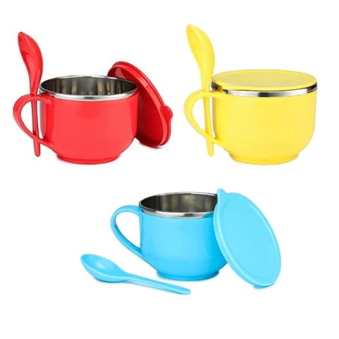 Maggi & Soup Bowl Set with Spoon with Lid, Handle