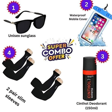 Sunglass + Waterproof Mobile Cover + Slim Sleeves + Cinthol Deodorant ( Summer Saving Combo )