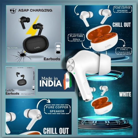 PACK OF 2 | LoSiTo Chillout Earbuds – 20 Hours Backup | Bluetooth 5.3 | C-Type Charging