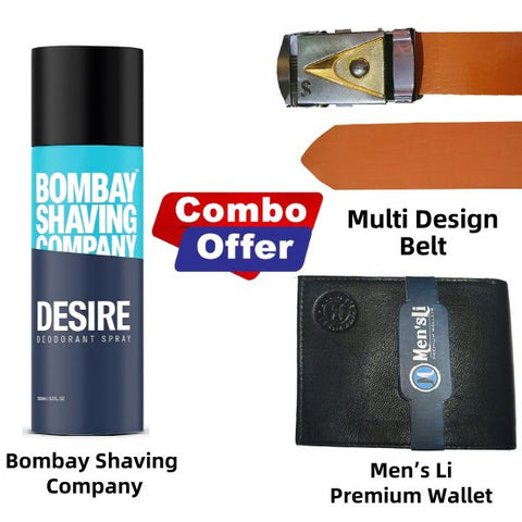 Combo : Bombay Shaving Company + Multi Design Belt + Men's Li Premium Wallet