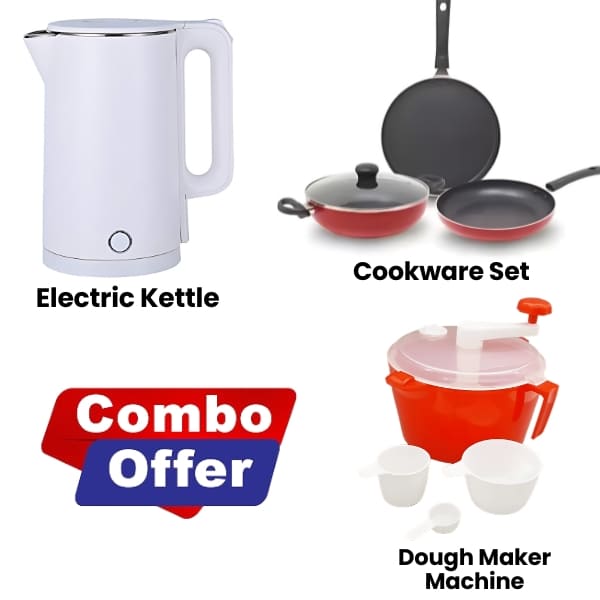 Combo :: Dough Maker Machine + Electric Kettle + Non-Stick Cookware Set