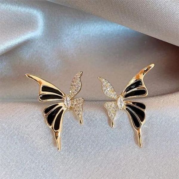 Korean Black Butterfly Pearl Earrings For Women & Girls