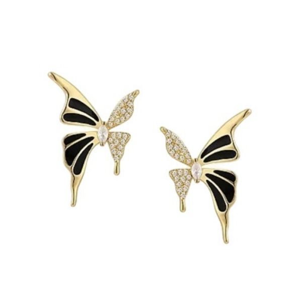 Korean Black Butterfly Pearl Earrings For Women & Girls