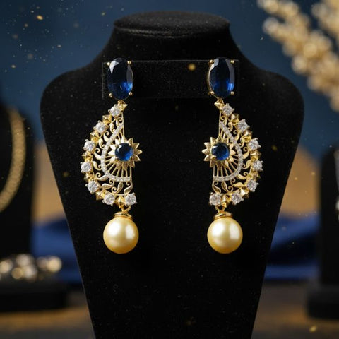 Elegant Turquoise & Pearl Drop Earrings – Gold & Diamond Statement Jewelry