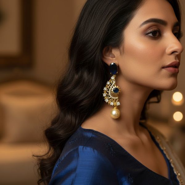 Elegant Turquoise & Pearl Drop Earrings – Gold & Diamond Statement Jewelry