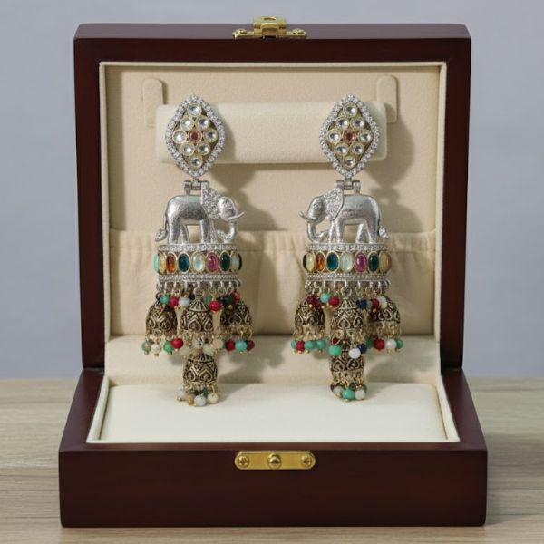 Exquisite Elephant Motif Chandelier Earrings with Colorful Beads