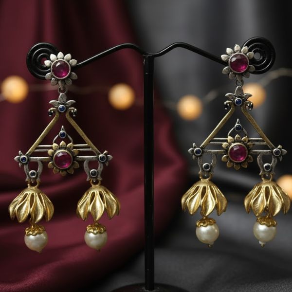 Elegant Floral Design Gold & Pearl Drop Earrings