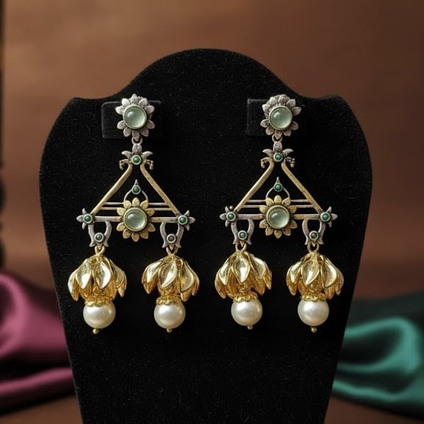 Elegant Floral Design Gold & Pearl Drop Earrings